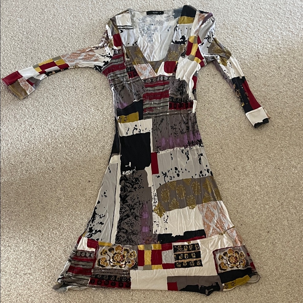 Multicolor Patchwork V-Neck Dress